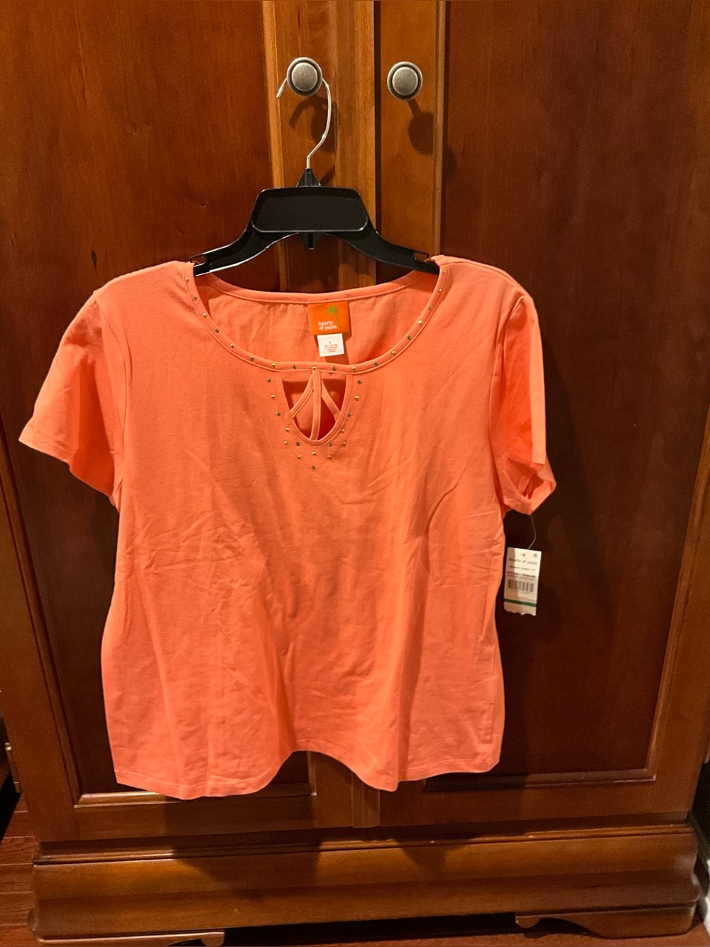 NWT Hearts of Palm Coral Short-Sleeve Keyhole Top Size XLarge